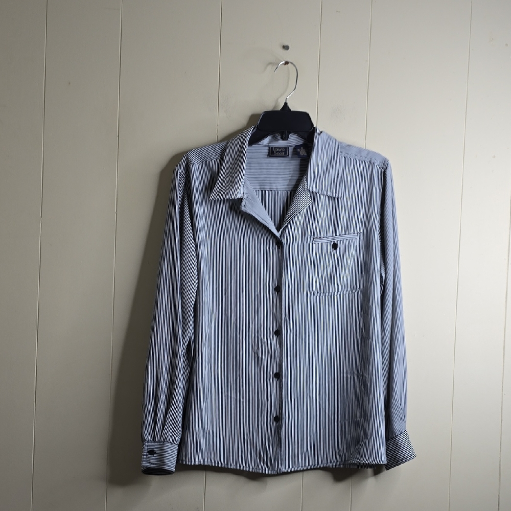 Laura Scott Women's Long Line Regular Striped Gray Shirt 16
